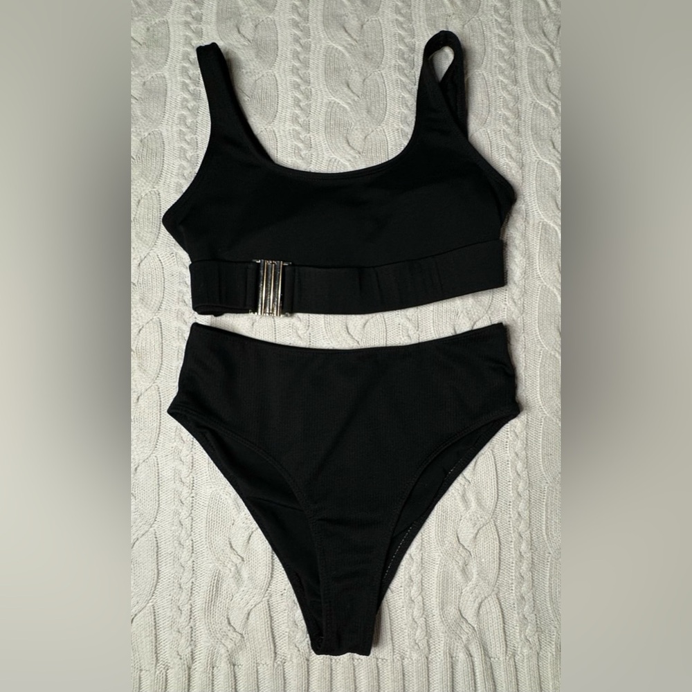 Black Bikini with Silver-tone Belt Accent #1144